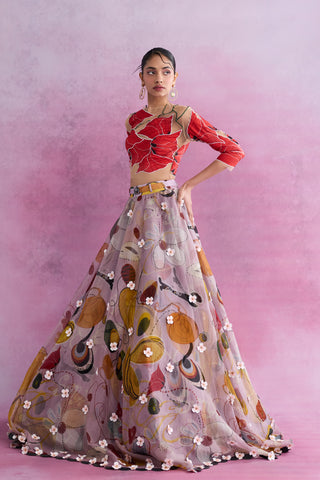 Shivan & Narresh Florain Fleur Skein Lehenga with Petaline Bloom Blouse; Florain Print; Multicolor; Women Ethnic Wear; Women Lehenga Set
