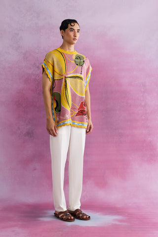 Shivan & Narresh Florain Knitted Jacquard Poncho; Florain Print; Multicolor; Men's Knitwear; Men's Resort Wear; 