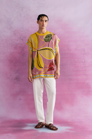 Shivan & Narresh Florain Knitted Jacquard Poncho; Florain Print; Multicolor; Men's Knitwear; Men's Resort Wear; 