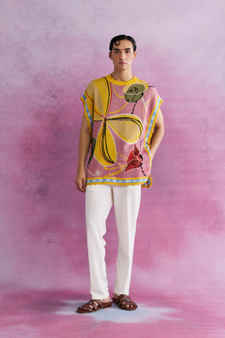 Shivan & Narresh Florain Knitted Jacquard Poncho; Florain Print; Multicolor; Men's Knitwear; Men's Resort Wear; 