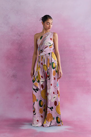 Shivan & Narresh Florain Pleated One-Shoulder Jumpsuit; Florain Print; Multicolor; Women Resort Wear; Holiday Wear; Printed Jumpsuit;