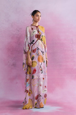 Shivan & Narresh Florain Ruffle Kaftan; Florain Print; Multicolor; Women Resort Wear; Free Size;