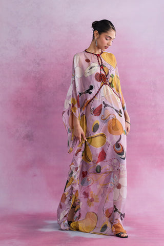Shivan & Narresh Florain Ruffle Kaftan; Florain Print; Multicolor; Women Resort Wear; Free Size;