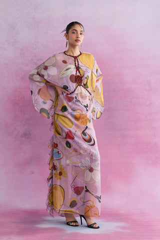 Shivan & Narresh Florain Ruffle Kaftan; Florain Print; Multicolor; Women Resort Wear; Free Size;