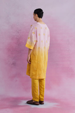 Shivan & Narresh Blush Ombre Bloom Kurta Set; Multicolor; Florain Print; Men's Ethnic Set; Celebration Wear; 