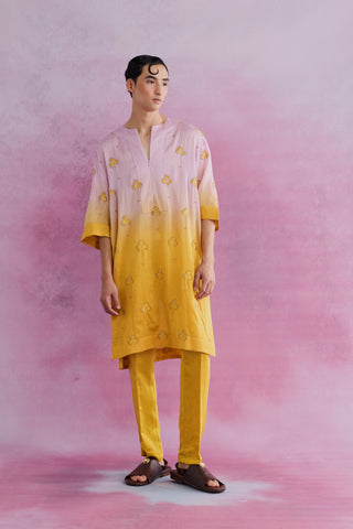 Shivan & Narresh Blush Ombre Bloom Kurta Set; Multicolor; Florain Print; Men's Ethnic Set; Celebration Wear; 