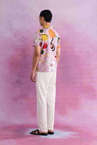 Shivan & Narresh Florain Resort Shirt; Florain Print; Pink color; Men's Resort Wear; Printed Shirt;