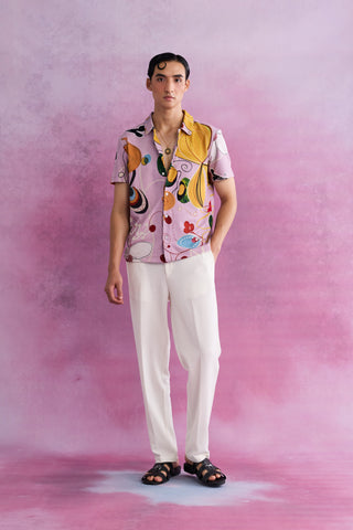 Shivan & Narresh Florain Resort Shirt; Florain Print; Pink color; Men's Resort Wear; Printed Shirt;