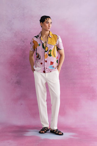 Shivan & Narresh Florain Resort Shirt; Florain Print; Pink color; Men's Resort Wear; Printed Shirt;