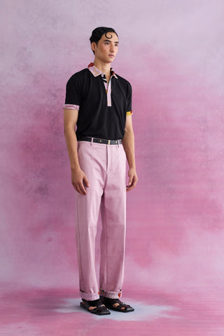 Shivan & Narresh Ebony & Florain Polo with Iconopins; Florain Print; Multicolor; Men's Resort wear; Men's Polo; Black Polo; T-shirt