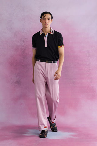 Shivan & Narresh Ebony & Florain Polo with Iconopins; Florain Print; Multicolor; Men's Resort wear; Men's Polo; Black Polo; T-shirt