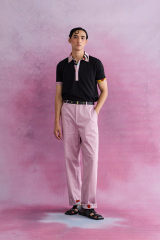 Shivan & Narresh Ebony & Florain Polo with Iconopins; Florain Print; Multicolor; Men's Resort wear; Men's Polo; Black Polo; T-shirt