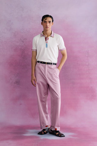 Shivan & Narresh Florain White Polo; Saun Print; Multicolor; Men's Resort wear; Men's Polo; T-shirt; 