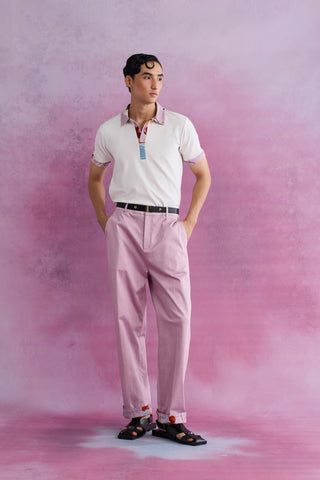 Shivan & Narresh Florain White Polo; Saun Print; Multicolor; Men's Resort wear; Men's Polo; T-shirt; 