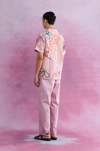Shivan & Narresh Blush Cotton Trouser; Florain Print; Pink Color; Men's Resort Wear; Men's Trouser; 