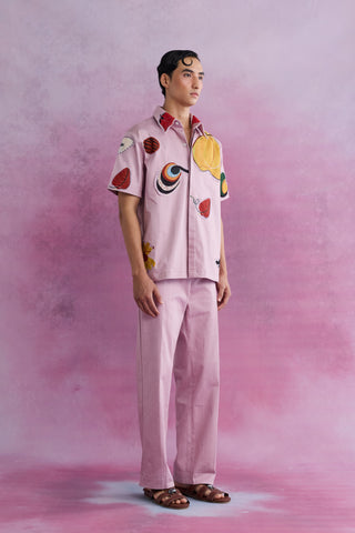 Shivan & Narresh Florain Resort Shirt; Florain Print; Pink color; Men's Resort Wear; Printed Shirt;