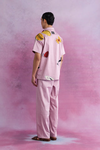 Shivan & Narresh Florain Resort Shirt; Florain Print; Pink color; Men's Resort Wear; Printed Shirt;