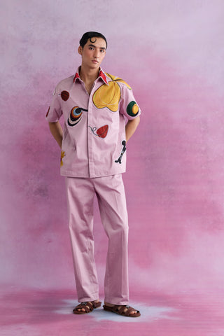 Shivan & Narresh Florain Resort Shirt; Florain Print; Pink color; Men's Resort Wear; Printed Shirt;