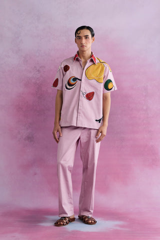 Shivan & Narresh Florain Resort Shirt; Florain Print; Pink color; Men's Resort Wear; Printed Shirt;