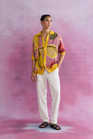 Shivan & Narresh Florain Jacquard Knit Shirt; Multicolor; Men's knitwear; Knitted Shirt;