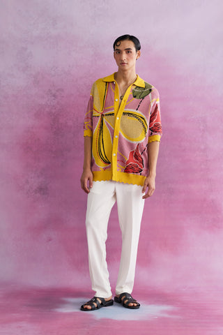 Shivan & Narresh Florain Jacquard Knit Shirt; Multicolor; Men's knitwear; Knitted Shirt;