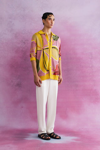 Shivan & Narresh Florain Jacquard Knit Shirt; Multicolor; Men's knitwear; Knitted Shirt;