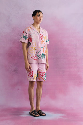 Shivan & Narresh Florain Cord Shorts; Florain print; Multicolor; Men's Resort wear; Men's Shorts