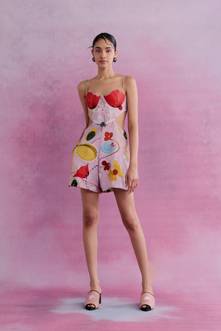 Shivan & Narresh Florain Petaline Romper; Florain Print; Multicolor; Women Resort Wear; Holiday Wear;