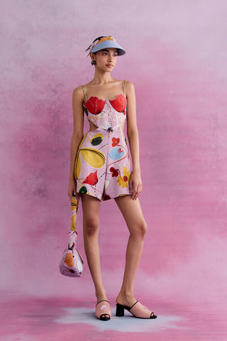 Shivan & Narresh Florain Petaline Romper; Florain Print; Multicolor; Women Resort Wear; Holiday Wear;