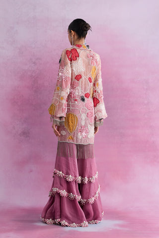 Shivan & Narresh Blush Fleur Embellished Shirt with Tiered Palazzos; Florain Print; Multicolor; Women Ethnic Wear; Pre-stitched Sharara Set