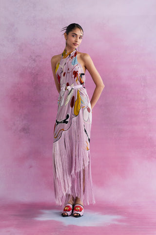 Shivan & Narresh Florain Scallop Fringe Paneyo; Multicolor; Florain Print; Self-tie cover-up; Sarong; 