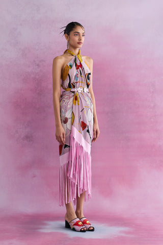 Shivan & Narresh Florain Louvered Paneyo; Multicolor; Florain Print; Self-tie cover-up; Sarong; 