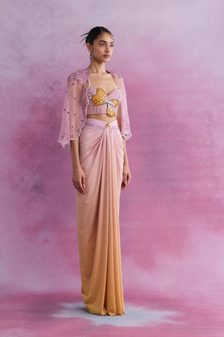 Shivan and Narresh Blush Ombre Draped Skirt; Florain Print; Multicolor; Women Ethnic wear; Ethnic Skirt;