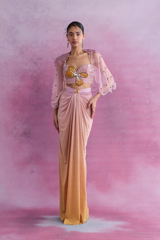 Shivan and Narresh Blush Ombre Draped Skirt; Florain Print; Multicolor; Women Ethnic wear; Ethnic Skirt;