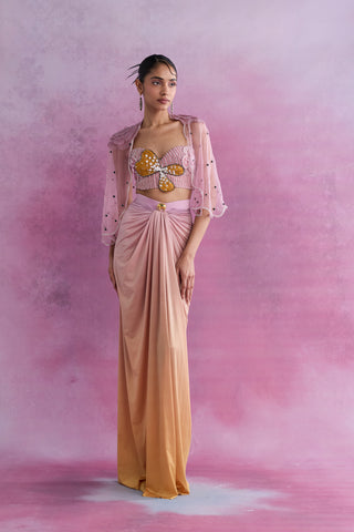 Shivan and Narresh Blush Ombre Draped Skirt; Florain Print; Multicolor; Women Ethnic wear; Ethnic Skirt;