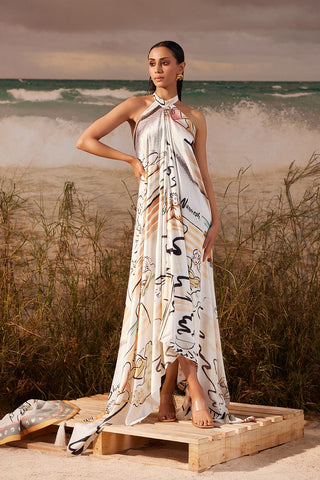 Shivan & Narresh Saun Asymmetrical Dress; Saun Print; Multicolor; Women Resort Wear; Long Dress;