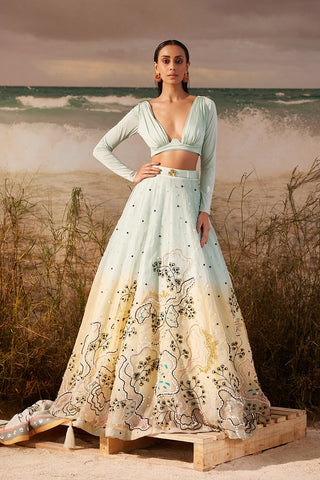 Mink Ombre Willow Skein Lehenga with Ruched Bustier