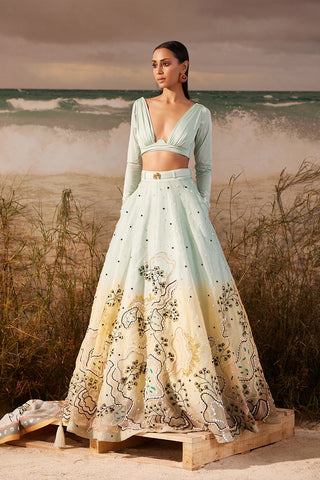 Mink Ombre Willow Skein Lehenga with Ruched Bustier