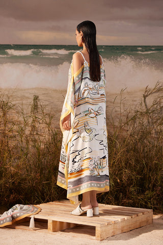 Shivan & Narresh Saun Scarftan; Saun Print; Multicolor; Women Resort Wear; Free size; Women Kaftan;