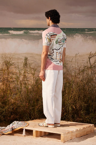 Shivan & Narresh Saun Pink Polo; Saun Print; Multicolor; Men's Resort wear; Men's Polo; Men's T-shirt