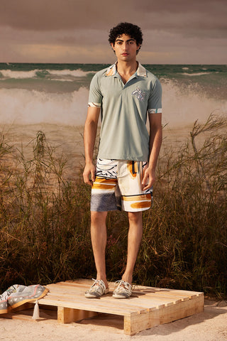 Shivan & Narresh Saun Green Polo; Saun Print; Multicolor; Men's Resort wear; Men's Polo