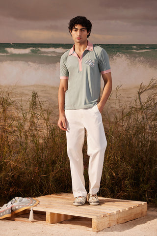Shivan & Narresh Saun Green Polo; Saun Print; Multicolor; Men's Resort wear; Men's Polo; Men's T-shirt