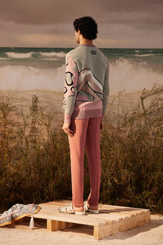 Shivan & Narresh Peach Resort Trouser; Saun Print; Peach & Pink color; Men's Resort Wear; Men's Trousers;