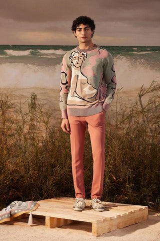 Shivan & Narresh Peach Resort Trouser; Saun Print; Peach & Pink color; Men's Resort Wear; Men's Trousers; 