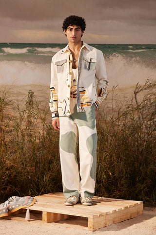 Shivan & Narresh Saun White Trouser; Saun Print; White Color; Men's Resort Wear; Men's Trouser; 