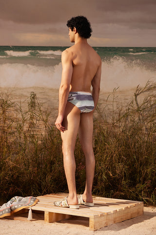 Shivan & Narresh Saun Swim Trunks; Saun print; Multicolor; Men's Swimwear; White Trunks;