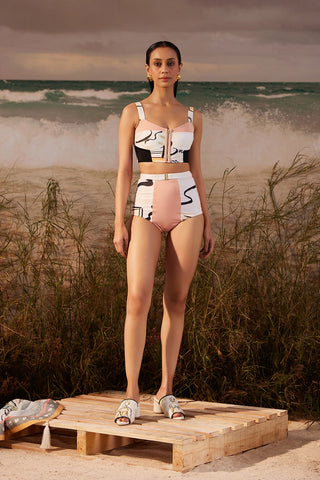Shivan & Narresh Saun High Waisted Bikini; Saun print; Multicolor; Women Swimwear; Printed Swimwear