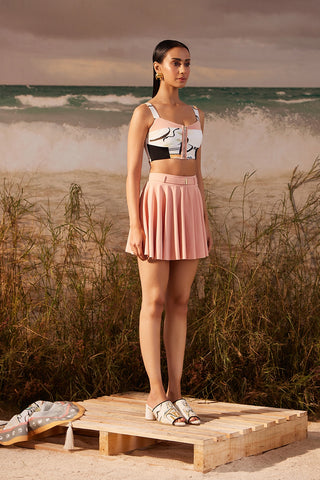Shivan & Narresh Pink Flared Swim Skirt; Saun Print; Pink Color; Women Swimwear;