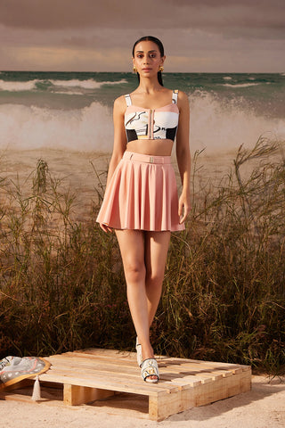 Shivan & Narresh Pink Flared Swim Skirt; Saun Print; Pink Color; Women Swimwear; 