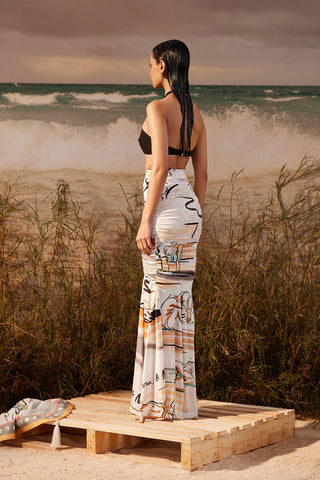 Shivan & Narresh Saun Split Hem Skirt; Saun Print; Multicolor; Women Resort Wear; Women Long Skirt;
